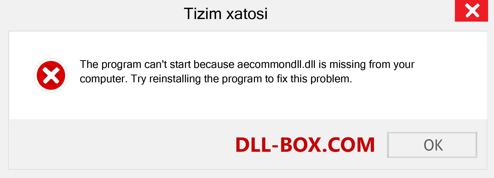 aecommondll.dll fayli yo'qolganmi?. Windows 7, 8, 10 uchun yuklab olish - Windowsda aecommondll dll etishmayotgan xatoni tuzating, rasmlar, rasmlar